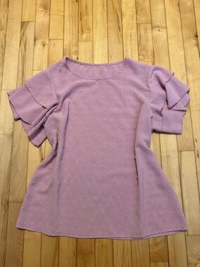 Women’s Textured Pink Short-Sleeve Blouse Large